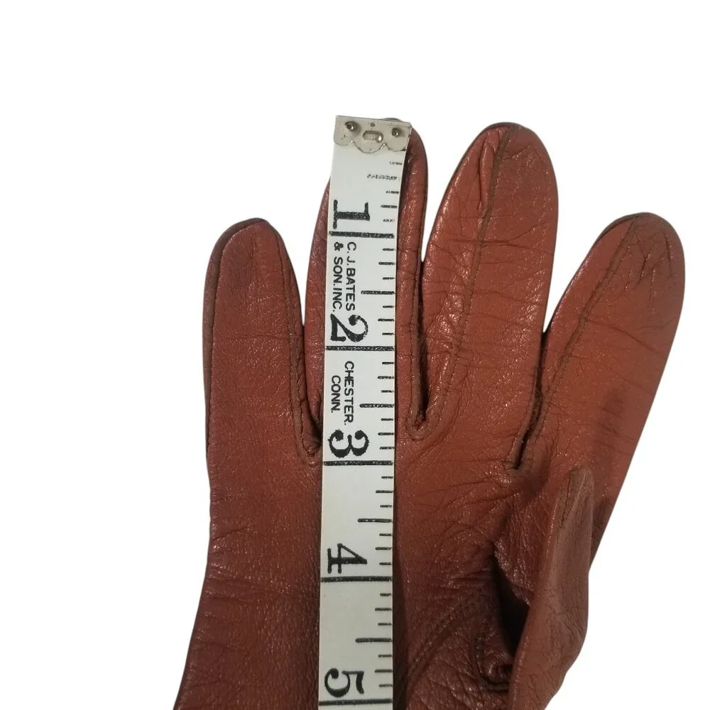 Vintage Leather Driving Gloves Soft Amber Kid Wrist Length Size 7
